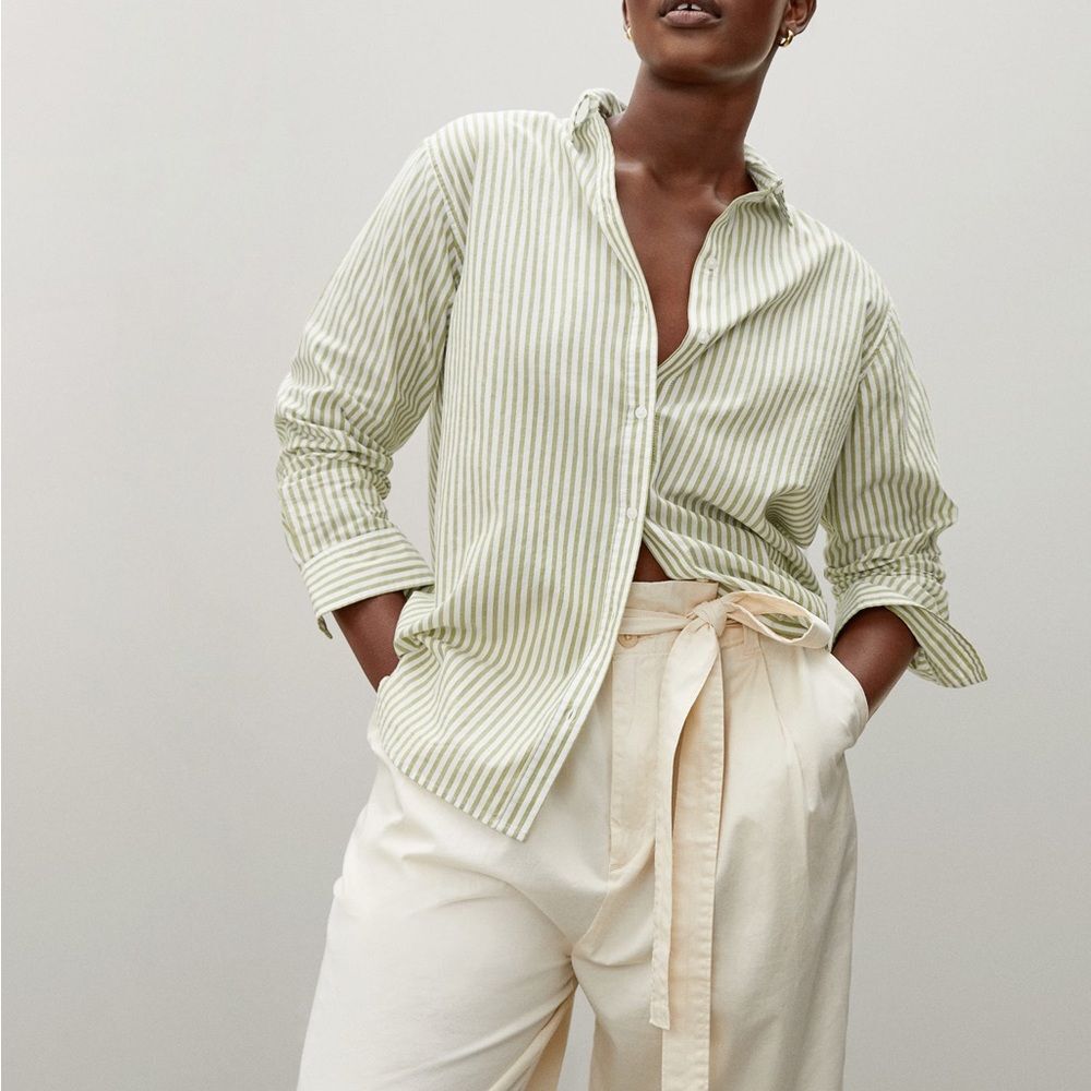 Everlane Button Down Cotton Oversized Pinstripe Shirt Mint Green Size 00 NWT